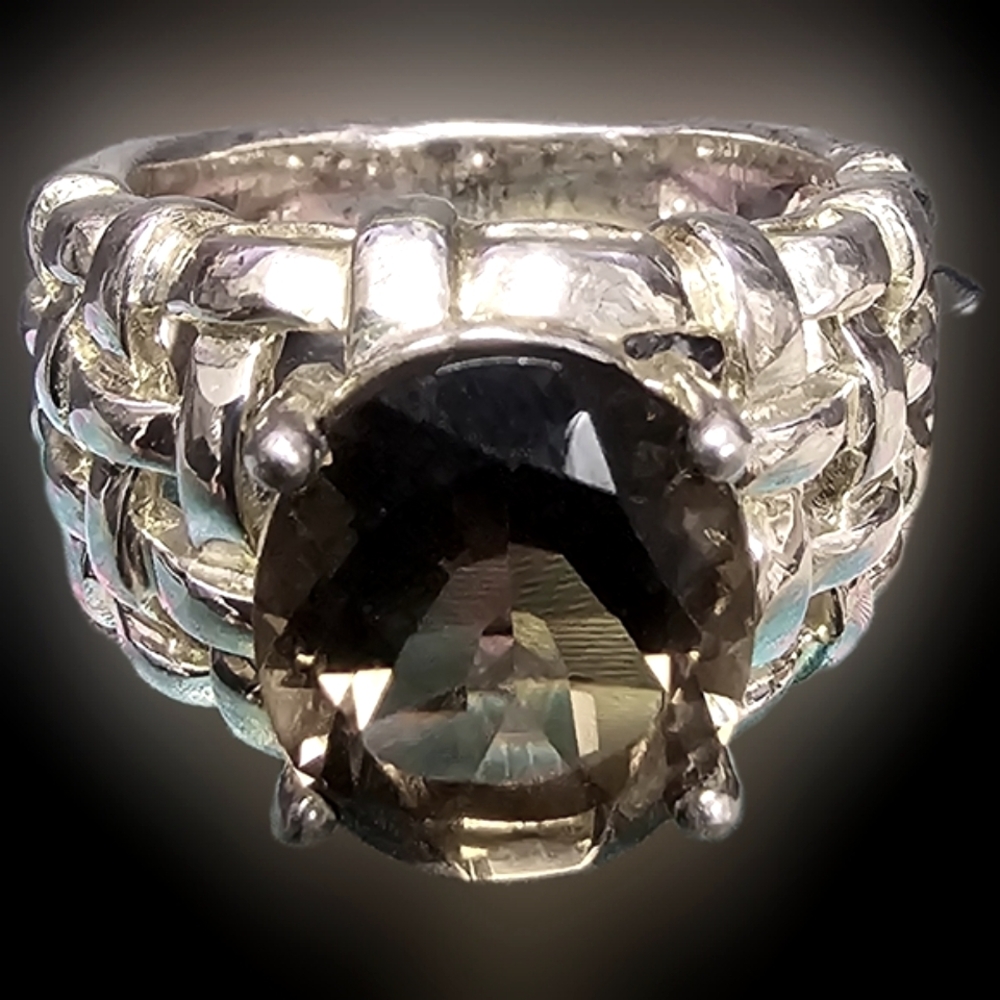 STERLING SILVER & SMOKEY QUARTZ WOMENS RING Size 7